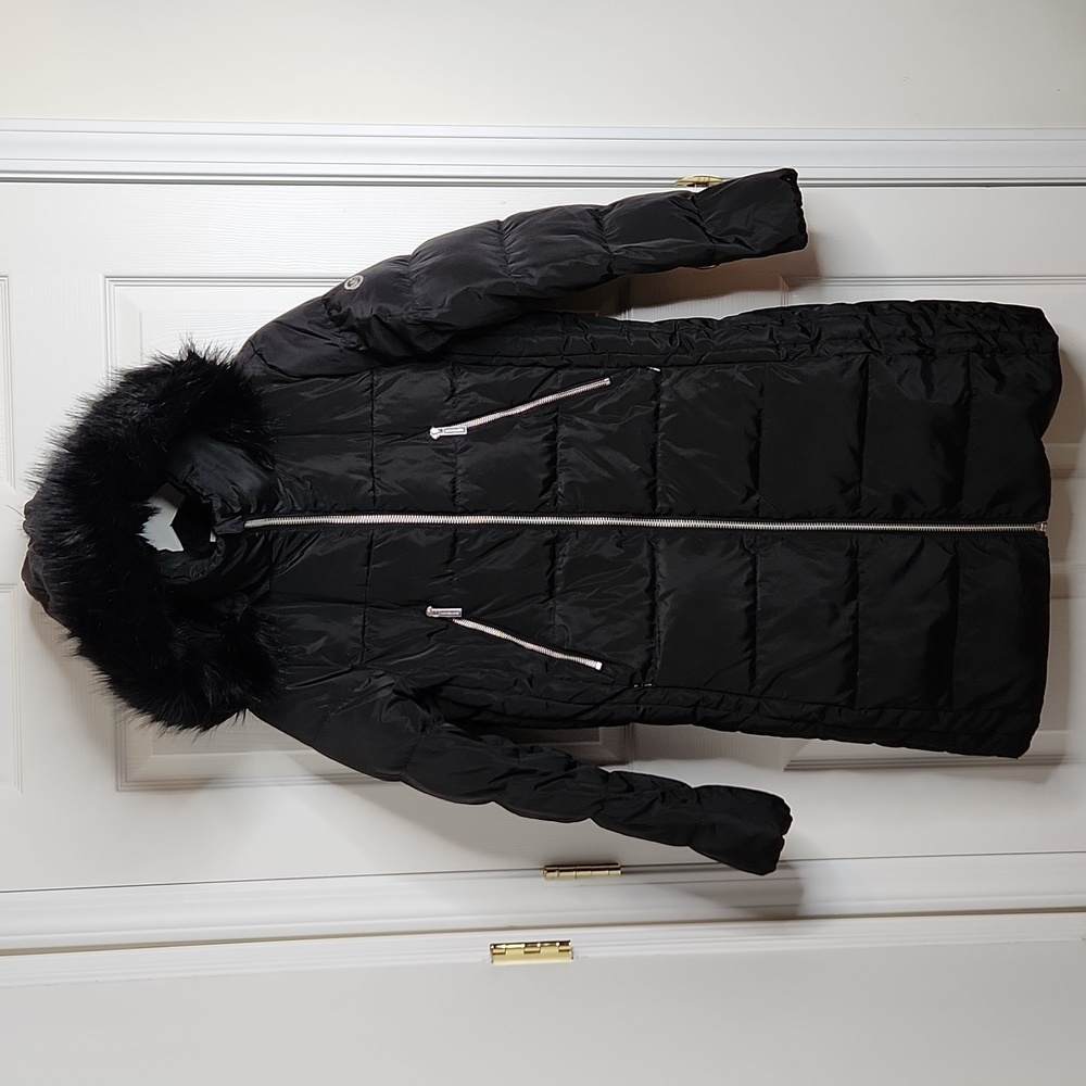 Michael Kors faux fur hooded down filled mid-length winter coat puffer black